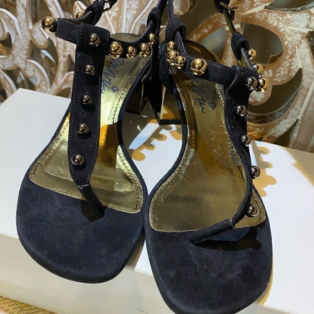 Lanvin black suede saddles golden heel 38